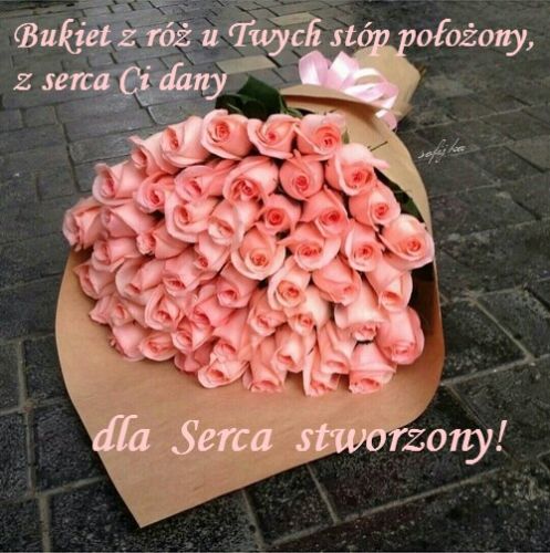 Bukiet z róż u Twych stóp położony z serca Ci dany